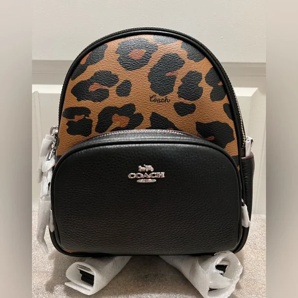 NWT Coach Mini Court Backpack In Signature Canvas With Leopard Print - Picture 12 of 14